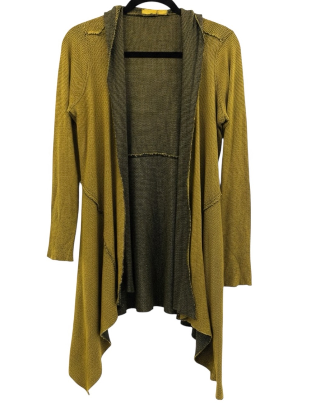 Cut Loose Mustard Black Gingham Plaid Open Waterfall Sweater Cardigan Oversize M